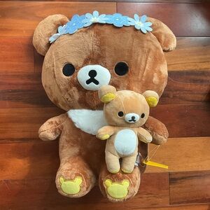 Rare XL 22” Rilakkuma San-X Chairoikoguma vs 8” Rilakkuma Zipper Pocket Plush